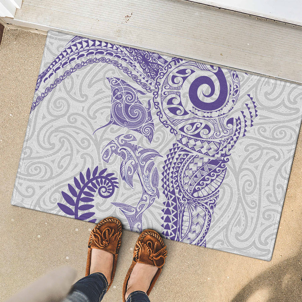 Aotearoa Maori Sea Animals Tribal Rubber Doormat Manta Ray and Shark Moko Pattern Purple Color LT03 - Polynesian Pride