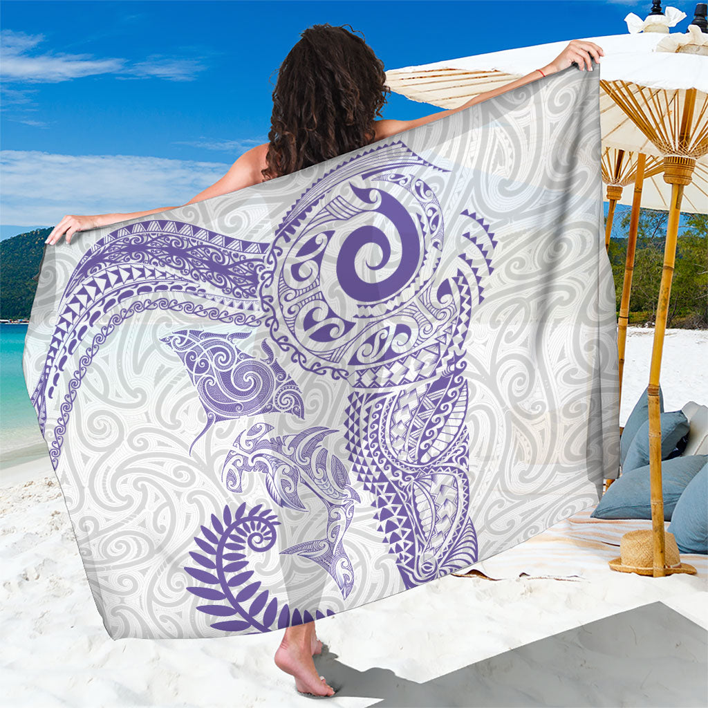 Aotearoa Maori Sea Animals Tribal Sarong Manta Ray and Shark Moko Pattern Purple Color LT03 One Size 44 x 66 inches Purple - Polynesian Pride