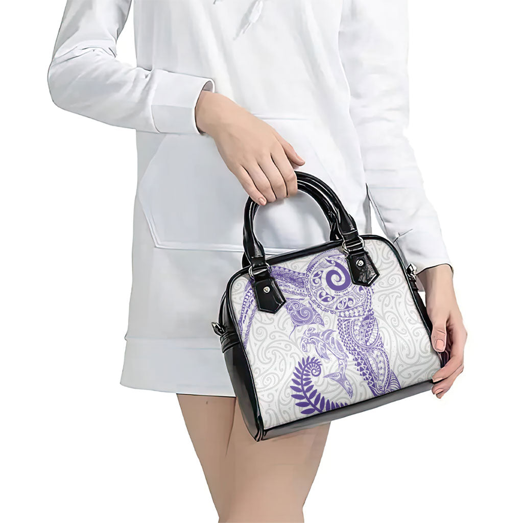 Aotearoa Maori Sea Animals Tribal Shoulder Handbag Manta Ray and Shark Moko Pattern Purple Color LT03 - Polynesian Pride