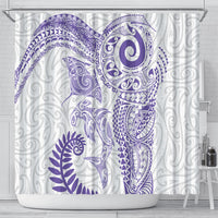 Aotearoa Maori Sea Animals Tribal Shower Curtain Manta Ray and Shark Moko Pattern Purple Color LT03 - Polynesian Pride