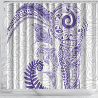 Aotearoa Maori Sea Animals Tribal Shower Curtain Manta Ray and Shark Moko Pattern Purple Color LT03 - Polynesian Pride