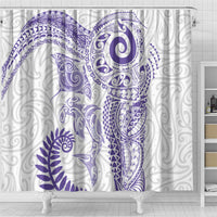 Aotearoa Maori Sea Animals Tribal Shower Curtain Manta Ray and Shark Moko Pattern Purple Color LT03 - Polynesian Pride