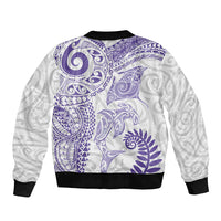 Aotearoa Maori Sea Animals Tribal Sleeve Zip Bomber Jacket Manta Ray and Shark Moko Pattern Purple Color LT03 - Polynesian Pride