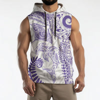 Aotearoa Maori Sea Animals Tribal Sleeveless Hoodie Manta Ray and Shark Moko Pattern Purple Color LT03 - Polynesian Pride