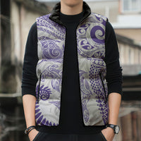 Aotearoa Maori Sea Animals Tribal Sleeveless Puffer Jacket Manta Ray and Shark Moko Pattern Purple Color LT03 - Polynesian Pride