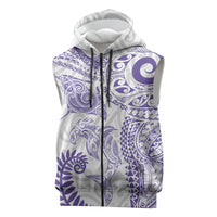 Aotearoa Maori Sea Animals Tribal Sleeveless Zip Hoodie Manta Ray and Shark Moko Pattern Purple Color LT03 Purple - Polynesian Pride