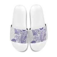 Aotearoa Maori Sea Animals Tribal Slide Sandals Manta Ray and Shark Moko Pattern Purple Color LT03 Purple - Polynesian Pride