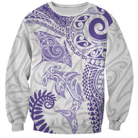Aotearoa Maori Sea Animals Tribal Sweatshirt Manta Ray and Shark Moko Pattern Purple Color