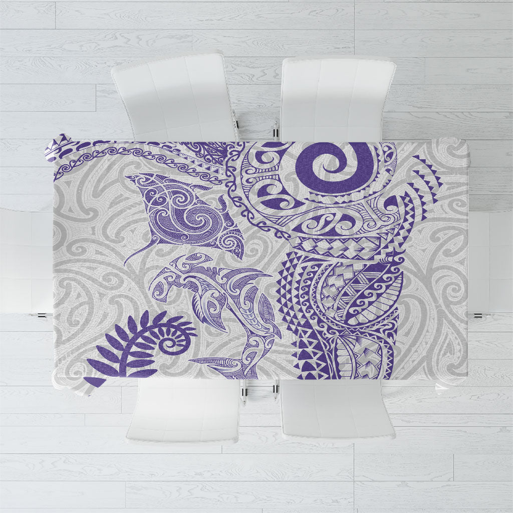 Aotearoa Maori Sea Animals Tribal Tablecloth Manta Ray and Shark Moko Pattern Purple Color LT03 Purple - Polynesian Pride