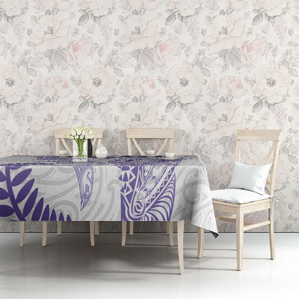 Aotearoa Maori Sea Animals Tribal Tablecloth Manta Ray and Shark Moko Pattern Purple Color