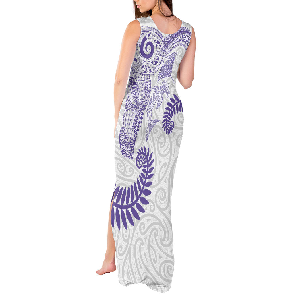 Aotearoa Maori Sea Animals Tribal Tank Maxi Dress Manta Ray and Shark Moko Pattern Purple Color LT03 - Polynesian Pride
