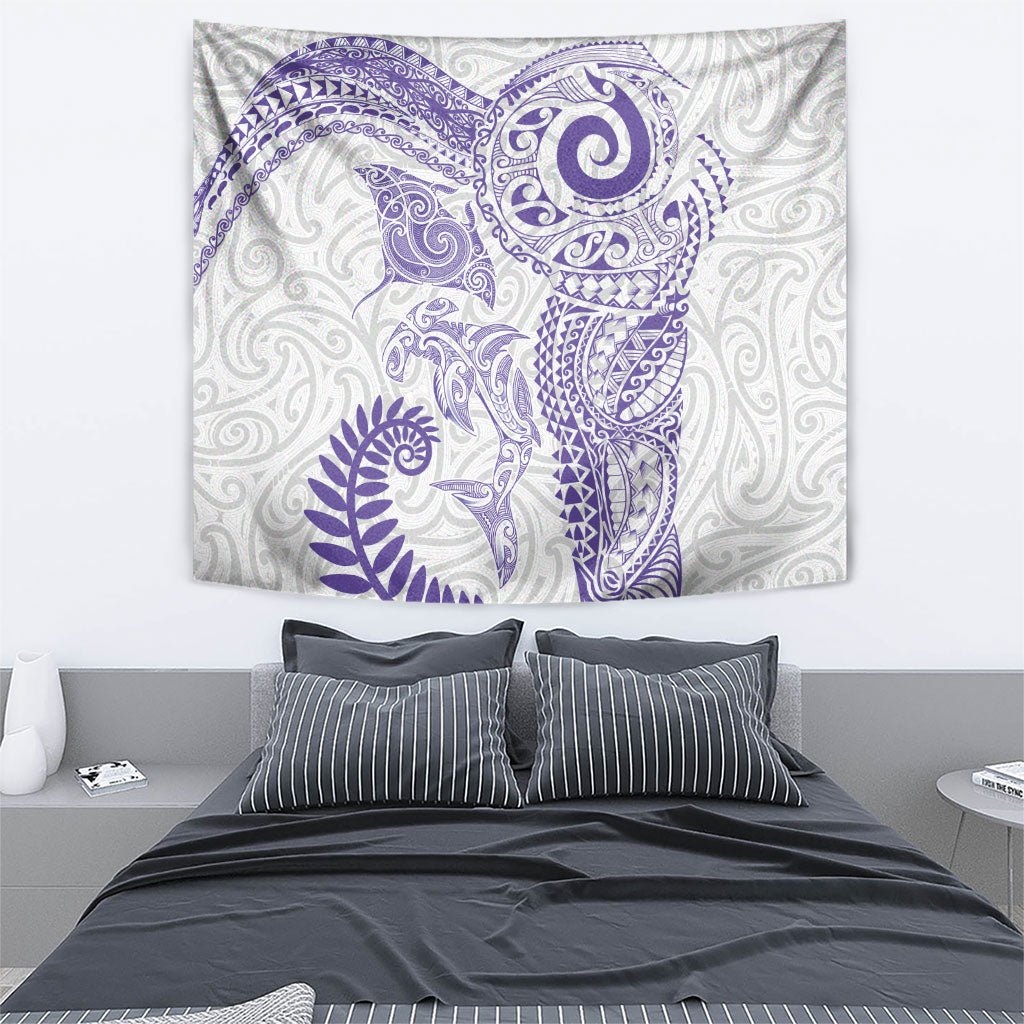 Aotearoa Maori Sea Animals Tribal Tapestry Manta Ray and Shark Moko Pattern Purple Color LT03 - Polynesian Pride