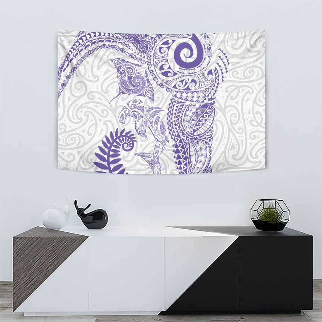 Aotearoa Maori Sea Animals Tribal Tapestry Manta Ray and Shark Moko Pattern Purple Color LT03 - Polynesian Pride