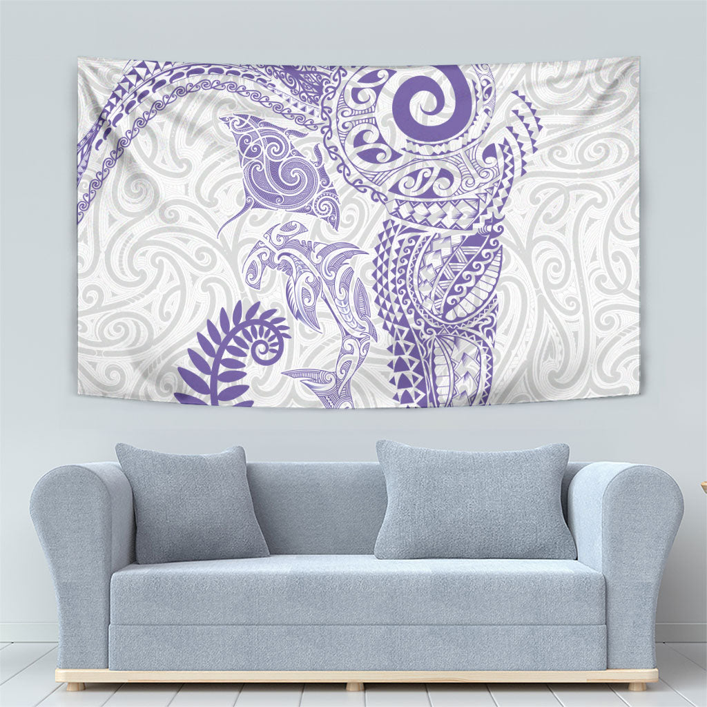 Aotearoa Maori Sea Animals Tribal Tapestry Manta Ray and Shark Moko Pattern Purple Color LT03 - Polynesian Pride
