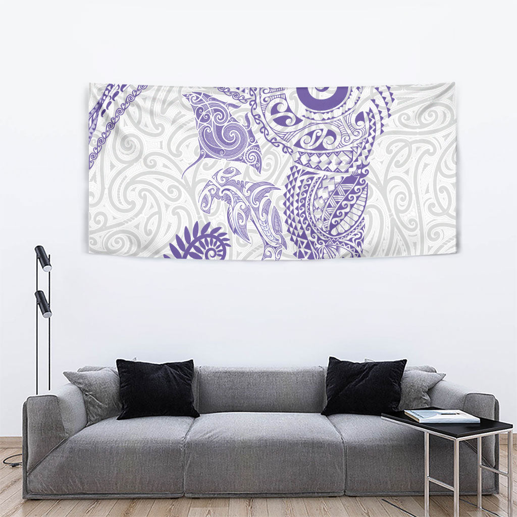 Aotearoa Maori Sea Animals Tribal Tapestry Manta Ray and Shark Moko Pattern Purple Color LT03 - Polynesian Pride