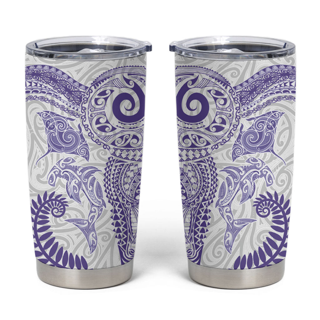 Aotearoa Maori Sea Animals Tribal Tumbler Cup Manta Ray and Shark Moko Pattern Purple Color LT03 Purple - Polynesian Pride