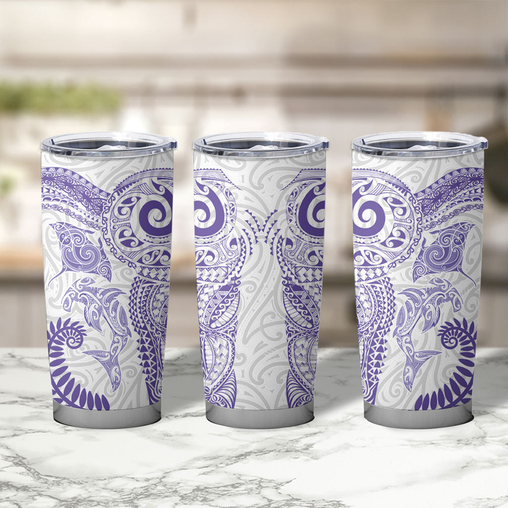 Aotearoa Maori Sea Animals Tribal Tumbler Cup Manta Ray and Shark Moko Pattern Purple Color LT03 - Polynesian Pride