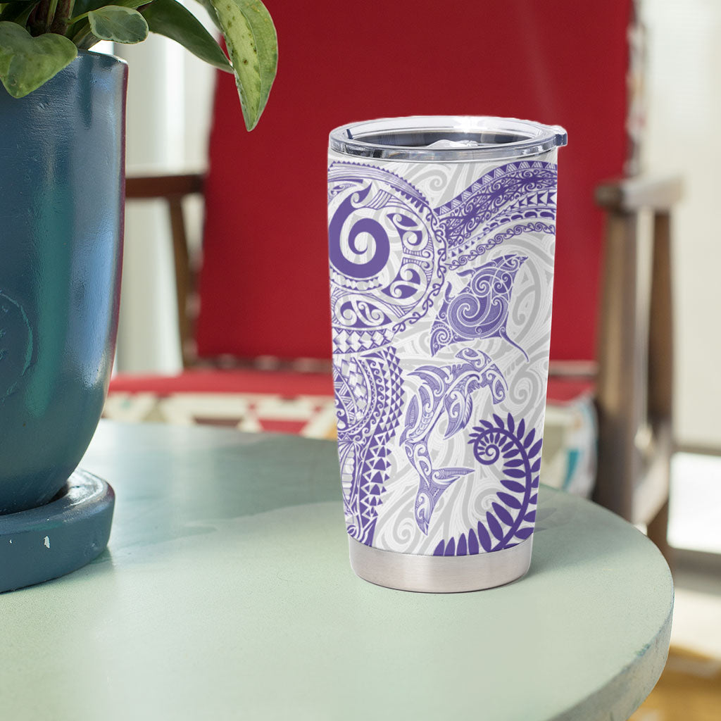 Aotearoa Maori Sea Animals Tribal Tumbler Cup Manta Ray and Shark Moko Pattern Purple Color LT03 - Polynesian Pride