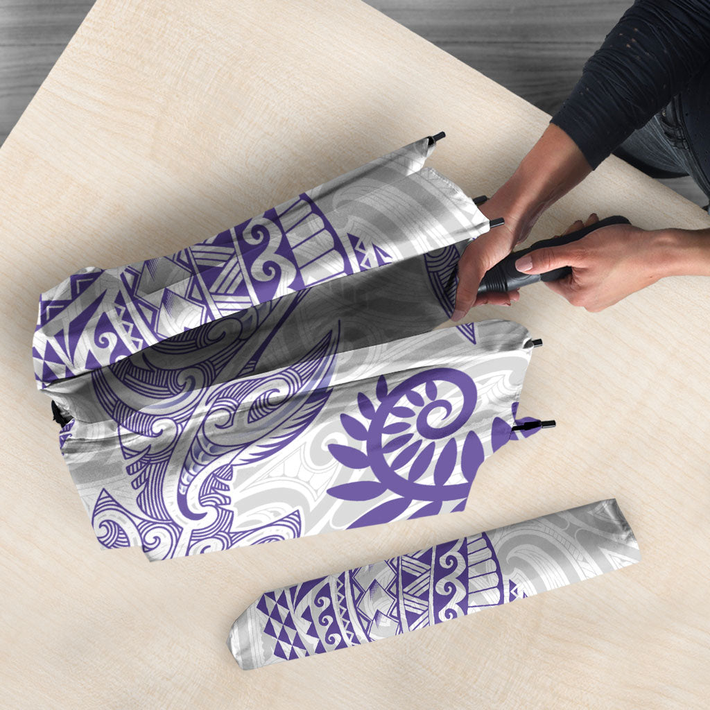 Aotearoa Maori Sea Animals Tribal Umbrella Manta Ray and Shark Moko Pattern Purple Color LT03 - Polynesian Pride