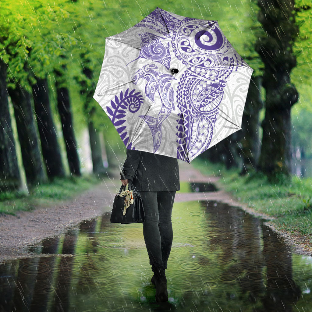 Aotearoa Maori Sea Animals Tribal Umbrella Manta Ray and Shark Moko Pattern Purple Color LT03 - Polynesian Pride