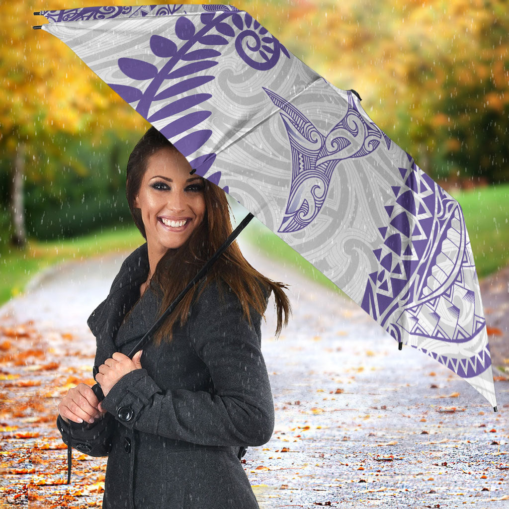 Aotearoa Maori Sea Animals Tribal Umbrella Manta Ray and Shark Moko Pattern Purple Color LT03 - Polynesian Pride