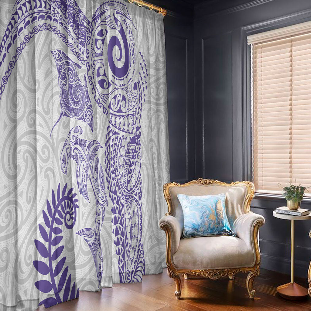 Aotearoa Maori Sea Animals Tribal Window Curtain Manta Ray and Shark Moko Pattern Purple Color LT03 - Polynesian Pride