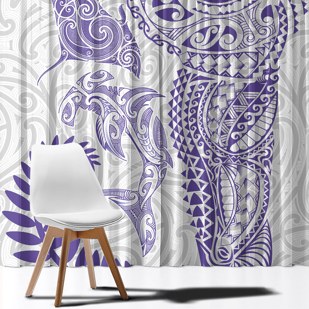 Aotearoa Maori Sea Animals Tribal Window Curtain Manta Ray and Shark Moko Pattern Purple Color LT03 - Polynesian Pride