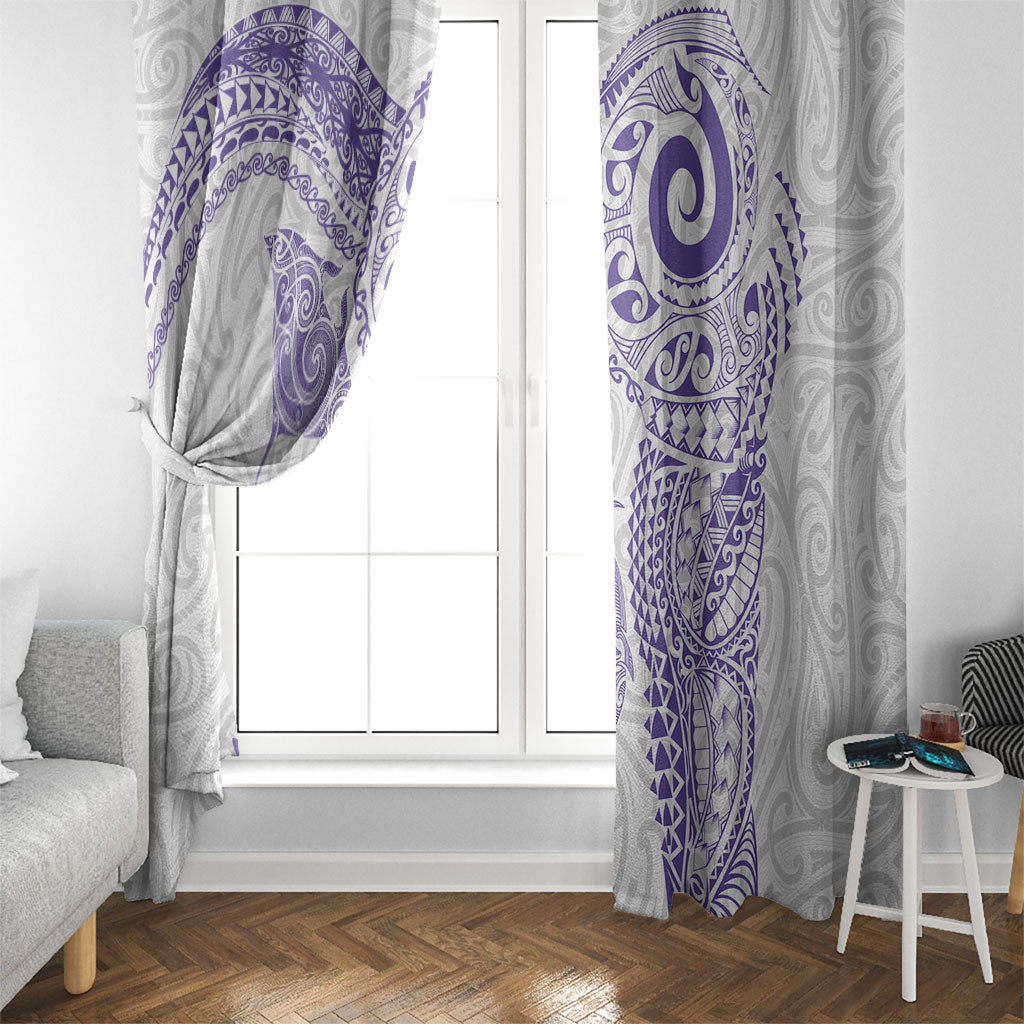 Aotearoa Maori Sea Animals Tribal Window Curtain Manta Ray and Shark Moko Pattern Purple Color LT03 - Polynesian Pride