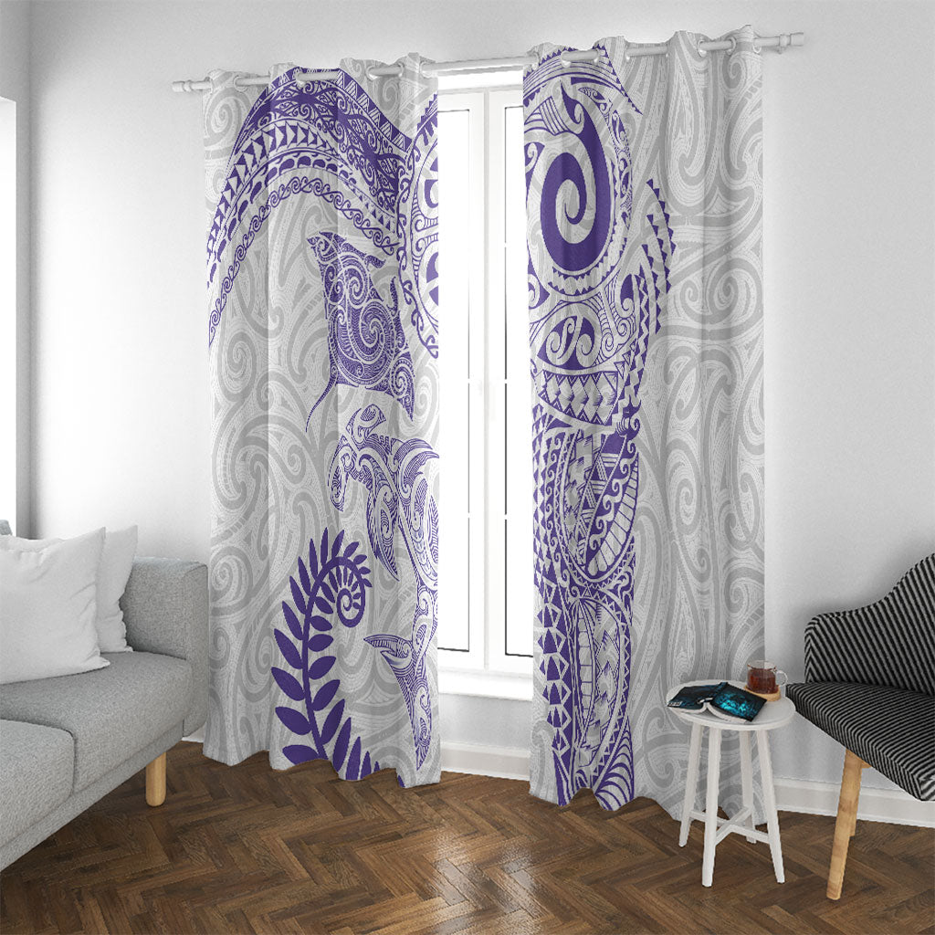 Aotearoa Maori Sea Animals Tribal Window Curtain Manta Ray and Shark Moko Pattern Purple Color LT03 With Grommets Purple - Polynesian Pride