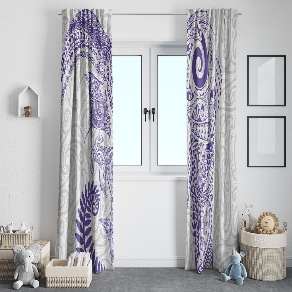 Aotearoa Maori Sea Animals Tribal Window Curtain Manta Ray and Shark Moko Pattern Purple Color LT03 - Polynesian Pride