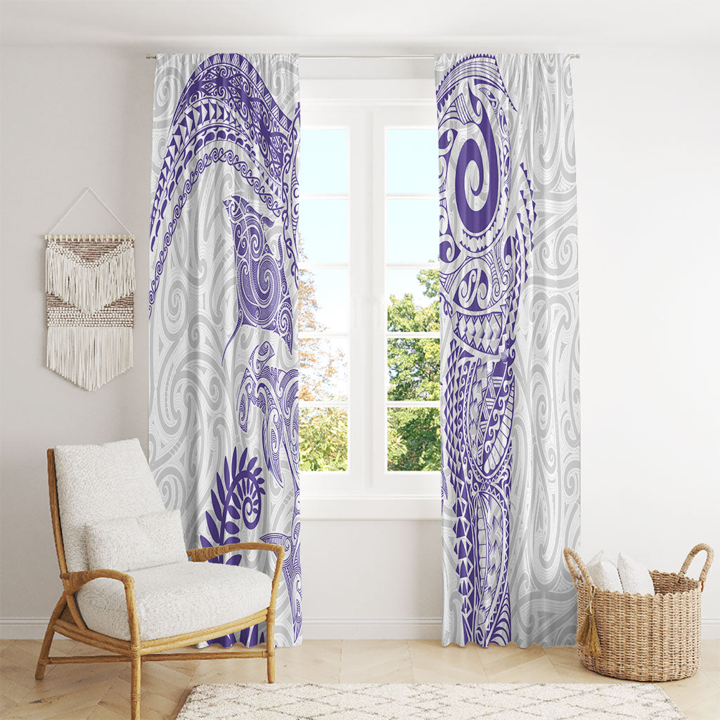 Aotearoa Maori Sea Animals Tribal Window Curtain Manta Ray and Shark Moko Pattern Purple Color LT03 - Polynesian Pride