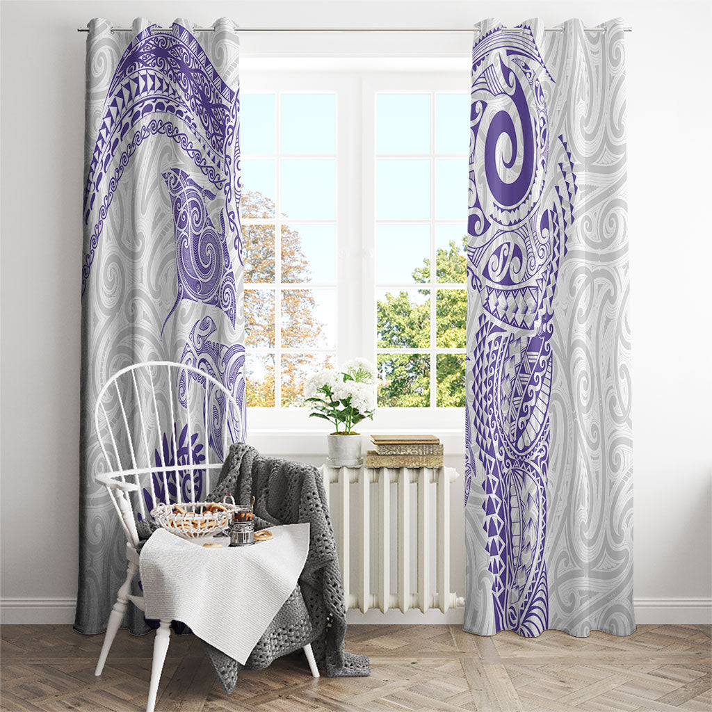 Aotearoa Maori Sea Animals Tribal Window Curtain Manta Ray and Shark Moko Pattern Purple Color LT03 - Polynesian Pride