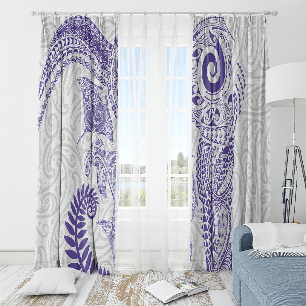 Aotearoa Maori Sea Animals Tribal Window Curtain Manta Ray and Shark Moko Pattern Purple Color LT03 - Polynesian Pride