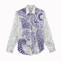 Aotearoa Maori Sea Animals Tribal Women Casual Shirt Manta Ray and Shark Moko Pattern Purple Color LT03 - Polynesian Pride