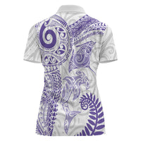 Aotearoa Maori Sea Animals Tribal Women Polo Shirt Manta Ray and Shark Moko Pattern Purple Color LT03 - Polynesian Pride