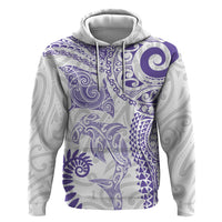 Aotearoa Maori Sea Animals Tribal Zip Hoodie Manta Ray and Shark Moko Pattern Purple Color LT03 Pullover Hoodie Purple - Polynesian Pride