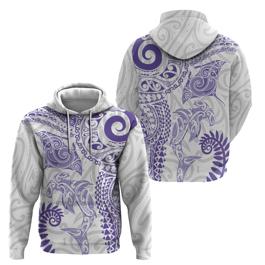 Aotearoa Maori Sea Animals Tribal Zip Hoodie Manta Ray and Shark Moko Pattern Purple Color LT03 - Polynesian Pride