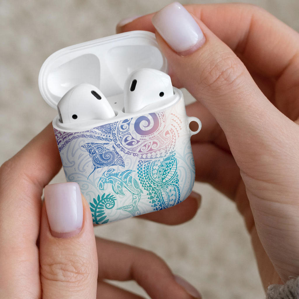 Aotearoa Maori Sea Animals Tribal AirPods Case Manta Ray and Shark Moko Pattern Sweet Pastel LT03 - Polynesian Pride