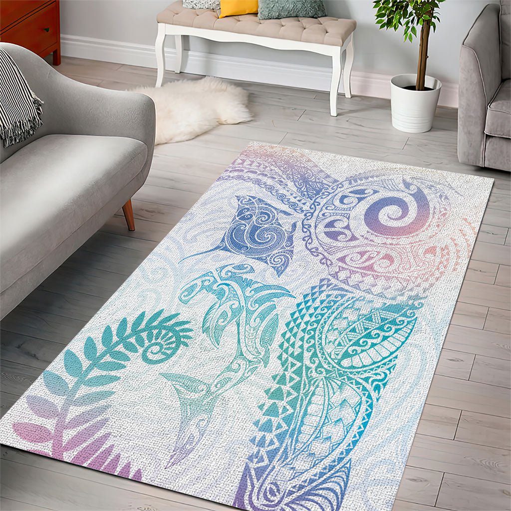 Aotearoa Maori Sea Animals Tribal Area Rug Manta Ray and Shark Moko Pattern Sweet Pastel LT03 - Polynesian Pride
