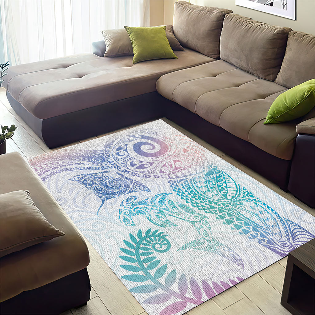 Aotearoa Maori Sea Animals Tribal Area Rug Manta Ray and Shark Moko Pattern Sweet Pastel LT03 - Polynesian Pride