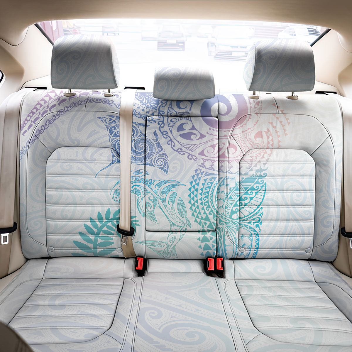 Aotearoa Maori Sea Animals Tribal Back Car Seat Cover Manta Ray and Shark Moko Pattern Sweet Pastel LT03 - Polynesian Pride