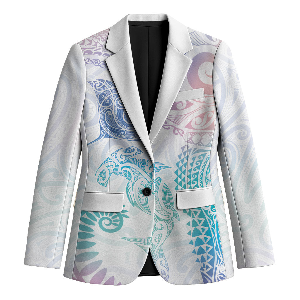 Aotearoa Maori Sea Animals Tribal Blazer Manta Ray and Shark Moko Pattern Sweet Pastel LT03 Unisex Multicolor - Polynesian Pride
