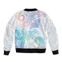 Aotearoa Maori Sea Animals Tribal Bomber Jacket Manta Ray and Shark Moko Pattern Sweet Pastel