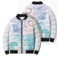 Aotearoa Maori Sea Animals Tribal Bomber Puffer Jacket Manta Ray and Shark Moko Pattern Sweet Pastel