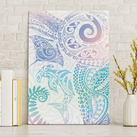 Aotearoa Maori Sea Animals Tribal Canvas Wall Art Manta Ray and Shark Moko Pattern Sweet Pastel LT03 Without Frame Multicolor - Polynesian Pride