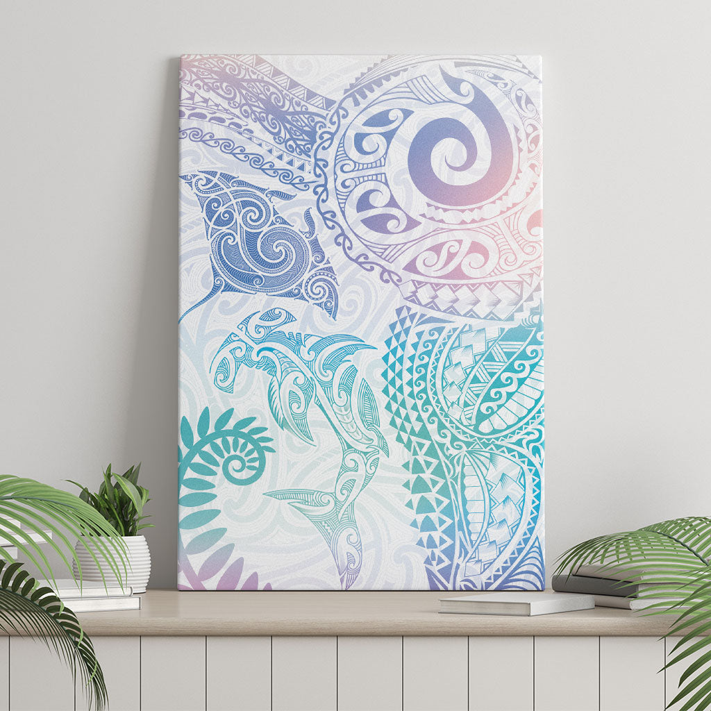 Aotearoa Maori Sea Animals Tribal Canvas Wall Art Manta Ray and Shark Moko Pattern Sweet Pastel LT03 - Polynesian Pride