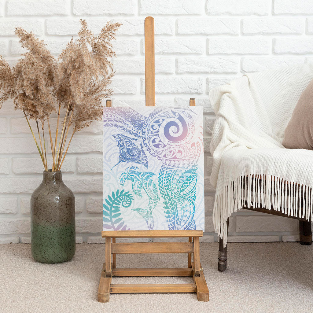 Aotearoa Maori Sea Animals Tribal Canvas Wall Art Manta Ray and Shark Moko Pattern Sweet Pastel LT03 - Polynesian Pride