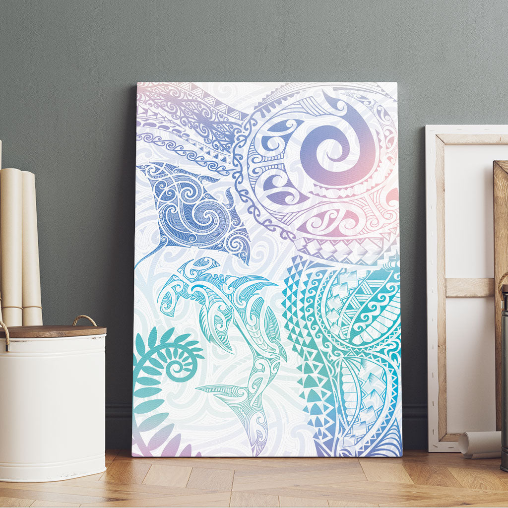 Aotearoa Maori Sea Animals Tribal Canvas Wall Art Manta Ray and Shark Moko Pattern Sweet Pastel LT03 - Polynesian Pride