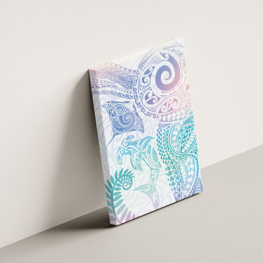 Aotearoa Maori Sea Animals Tribal Canvas Wall Art Manta Ray and Shark Moko Pattern Sweet Pastel LT03 - Polynesian Pride