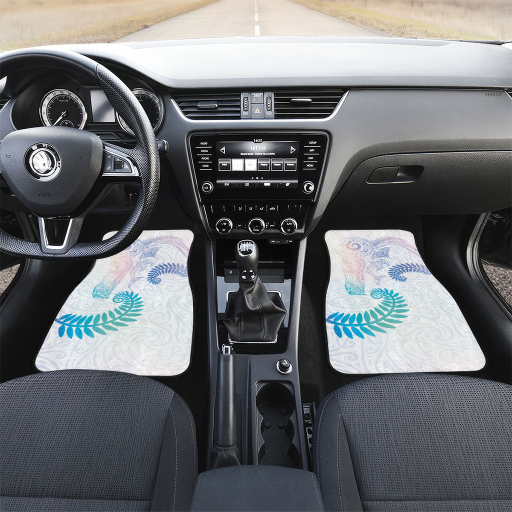 Aotearoa Maori Sea Animals Tribal Car Mats Manta Ray and Shark Moko Pattern Sweet Pastel LT03 Set 2pcs - Front Multicolor - Polynesian Pride